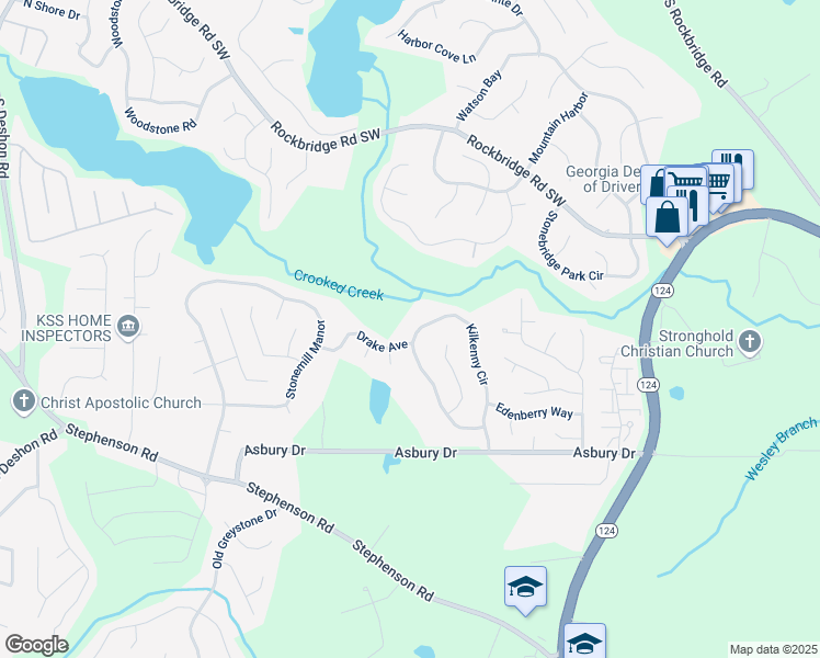 map of restaurants, bars, coffee shops, grocery stores, and more near 734 Kilkenny Circle in Lithonia