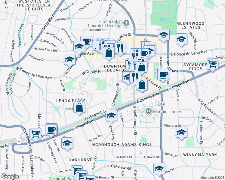map of restaurants, bars, coffee shops, grocery stores, and more near 266 Robin Street in Decatur