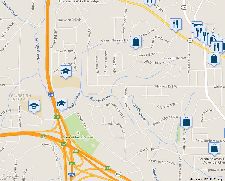 map of restaurants, bars, coffee shops, grocery stores, and more near 720 Shorter Terrace Northwest in Atlanta