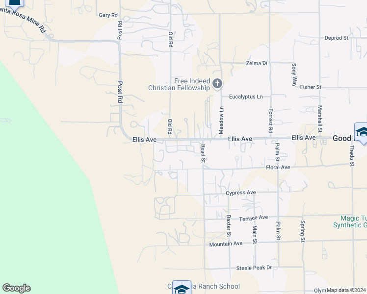 map of restaurants, bars, coffee shops, grocery stores, and more near 21131 Ellis Avenue in Perris
