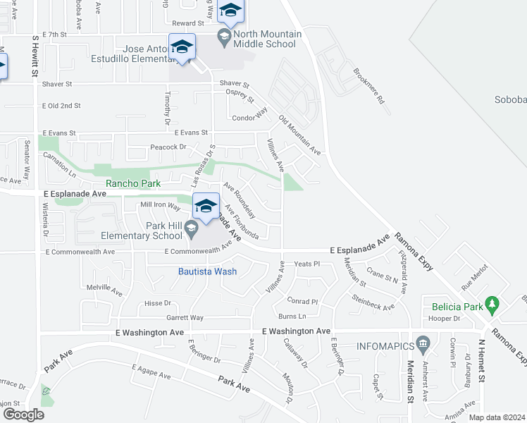 map of restaurants, bars, coffee shops, grocery stores, and more near 1326 Avenue Rosa Mundi in San Jacinto