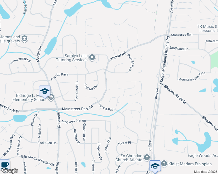 map of restaurants, bars, coffee shops, grocery stores, and more near 5300 Walker Lane in Stone Mountain