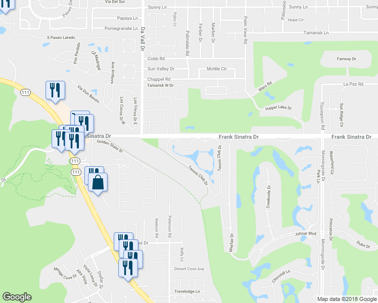 map of restaurants, bars, coffee shops, grocery stores, and more near 37 Tennis Club Drive in Rancho Mirage