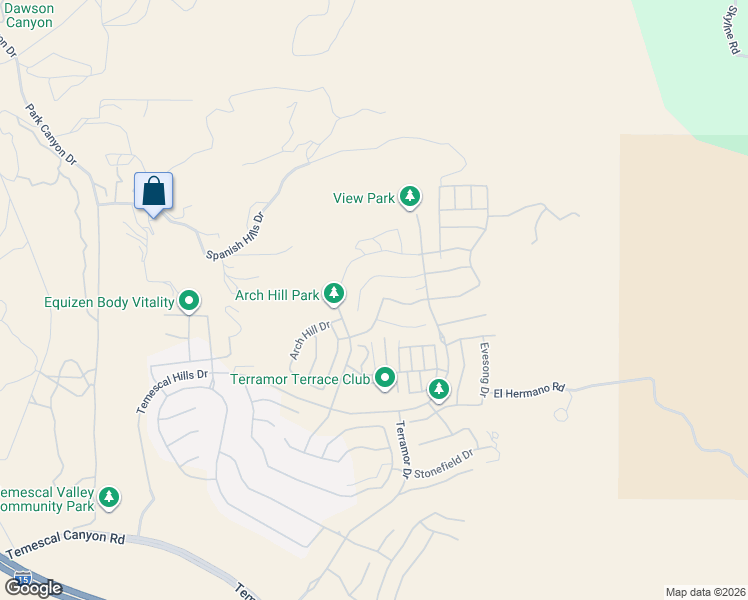 map of restaurants, bars, coffee shops, grocery stores, and more near Terramor Drive in Corona