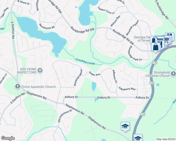 map of restaurants, bars, coffee shops, grocery stores, and more near 7324 Drake Avenue in Lithonia