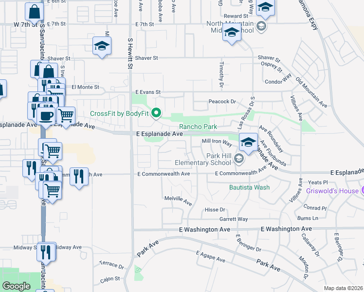 map of restaurants, bars, coffee shops, grocery stores, and more near 841 Perla Court in San Jacinto