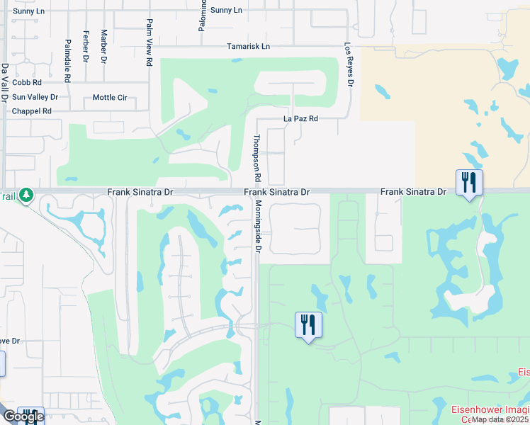 map of restaurants, bars, coffee shops, grocery stores, and more near 105 Waterford Circle in Rancho Mirage