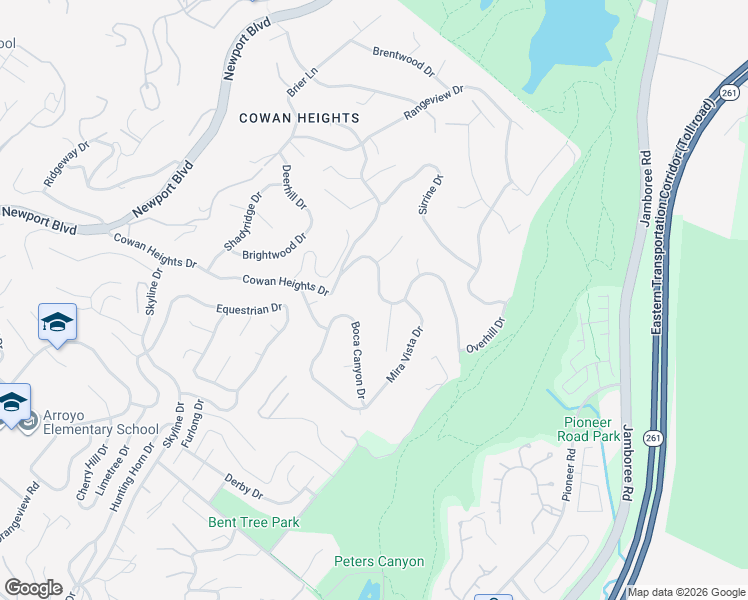 map of restaurants, bars, coffee shops, grocery stores, and more near 10422 Boca Canyon Drive in Santa Ana