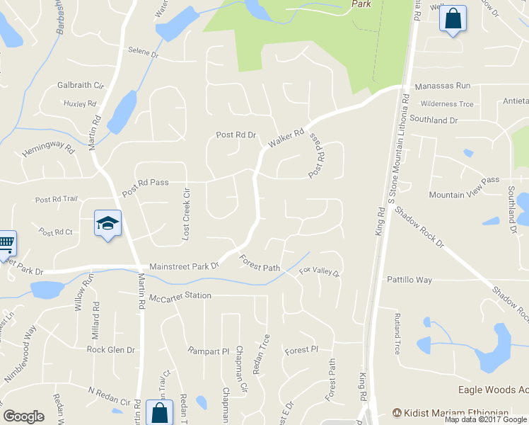 map of restaurants, bars, coffee shops, grocery stores, and more near 5300 Walker Lane in Stone Mountain