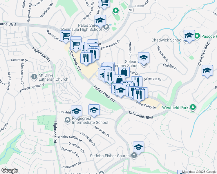 map of restaurants, bars, coffee shops, grocery stores, and more near 550 Deep Valley Drive in Rolling Hills Estates