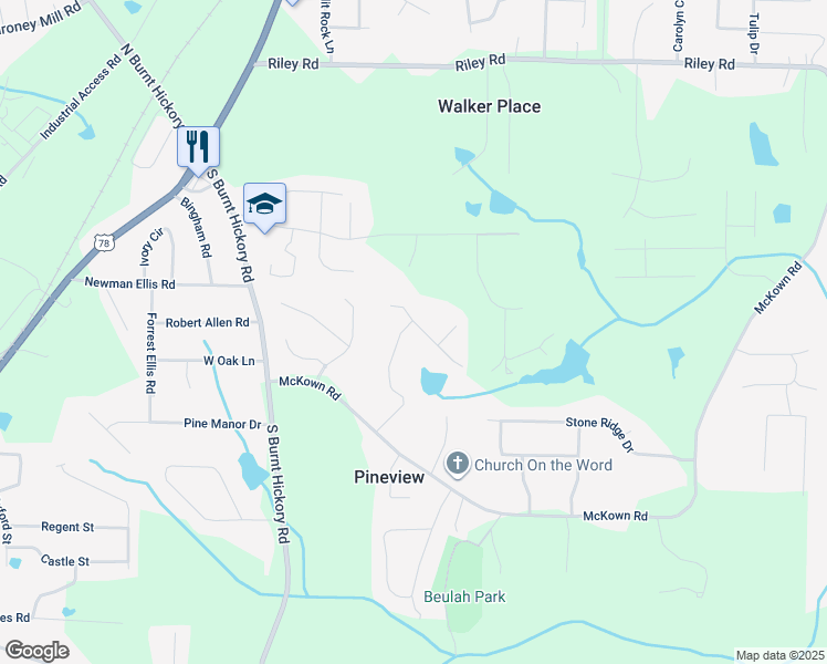 map of restaurants, bars, coffee shops, grocery stores, and more near 1268 Windsor Glen Drive in Douglasville