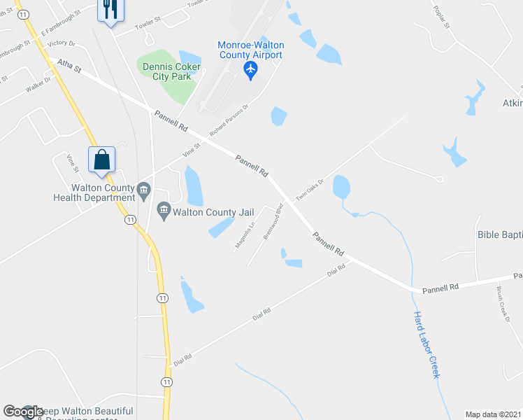 map of restaurants, bars, coffee shops, grocery stores, and more near 329 Magnolia Lane in Monroe