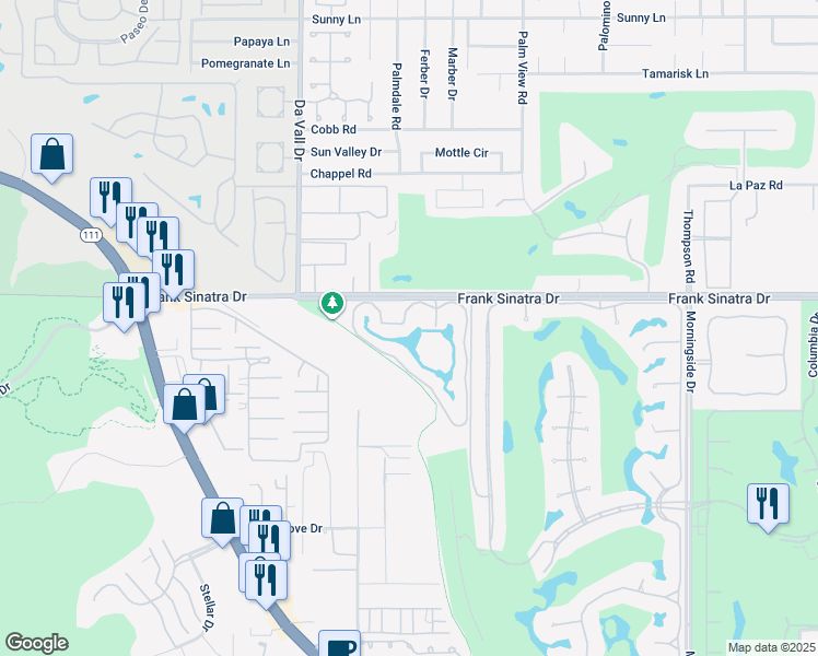 map of restaurants, bars, coffee shops, grocery stores, and more near 2 Tennis Club Drive in Rancho Mirage
