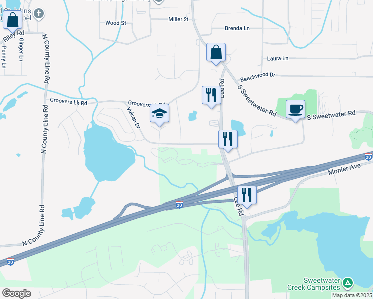 map of restaurants, bars, coffee shops, grocery stores, and more near 2485 Vulcan Drive in Lithia Springs