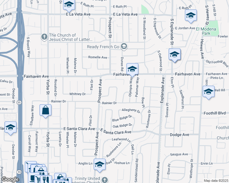 map of restaurants, bars, coffee shops, grocery stores, and more near 13121 Shasta Way in Santa Ana