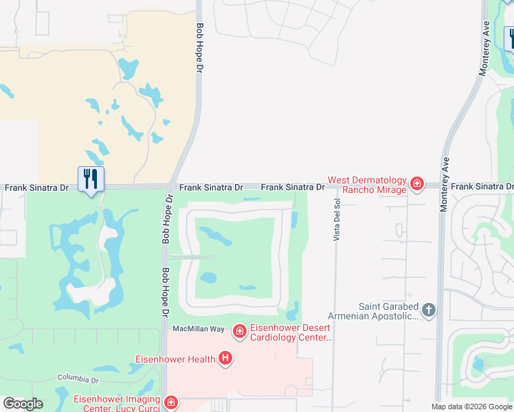 map of restaurants, bars, coffee shops, grocery stores, and more near 68 North Kavenish Drive in Rancho Mirage
