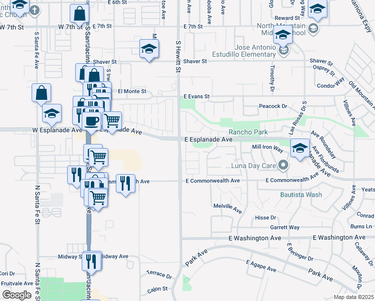 map of restaurants, bars, coffee shops, grocery stores, and more near 1583 Wisteria Drive in San Jacinto
