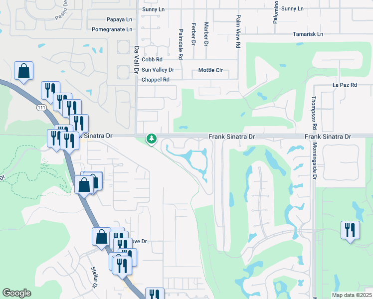 map of restaurants, bars, coffee shops, grocery stores, and more near 11 Tennis Club Drive in Rancho Mirage
