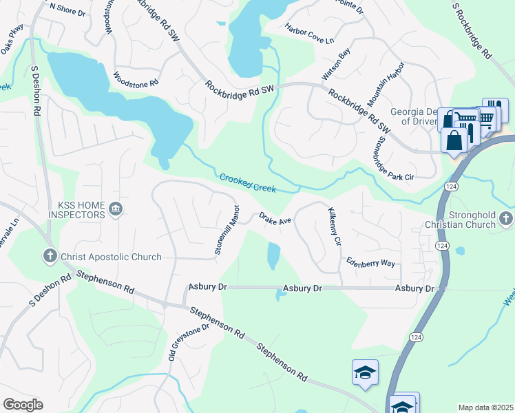 map of restaurants, bars, coffee shops, grocery stores, and more near 7324 Drake Avenue in Lithonia