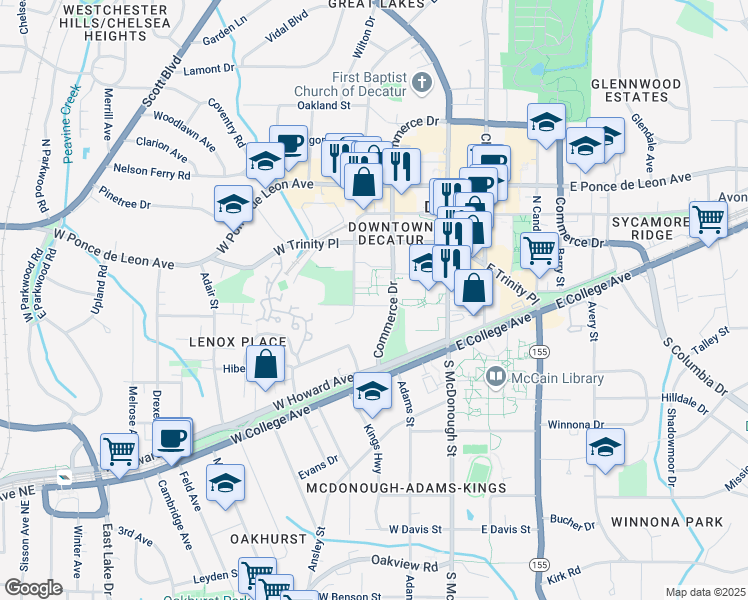 map of restaurants, bars, coffee shops, grocery stores, and more near 266 Robin Street in Decatur