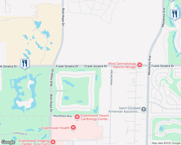 map of restaurants, bars, coffee shops, grocery stores, and more near 86 North Kavenish Drive in Rancho Mirage