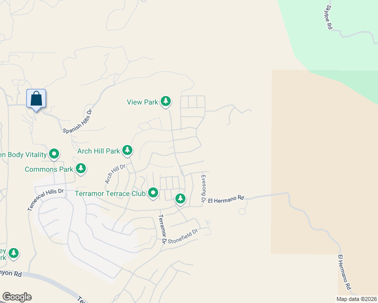 map of restaurants, bars, coffee shops, grocery stores, and more near 11828 Wandering Way in Corona