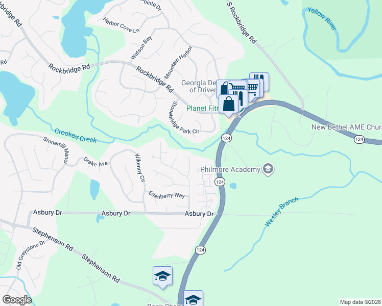 map of restaurants, bars, coffee shops, grocery stores, and more near 781 Edenberry Lane in Lithonia
