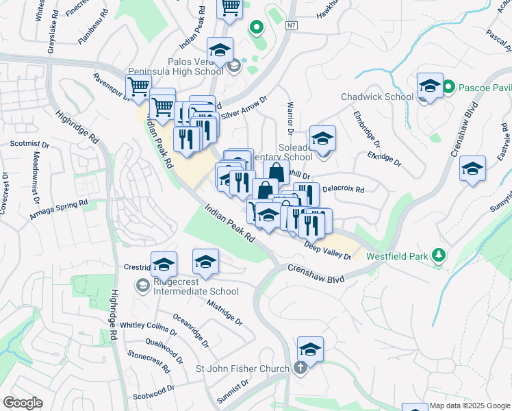 map of restaurants, bars, coffee shops, grocery stores, and more near 550 Deep Valley Drive in Rolling Hills Estates