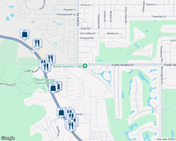 map of restaurants, bars, coffee shops, grocery stores, and more near 29 Tennis Club Drive in Rancho Mirage