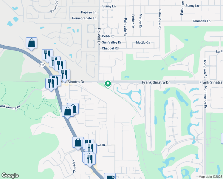map of restaurants, bars, coffee shops, grocery stores, and more near 29 Tennis Club Drive in Rancho Mirage