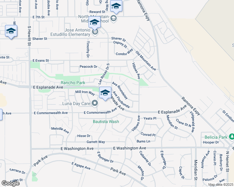 map of restaurants, bars, coffee shops, grocery stores, and more near 1263 Avenue Floribunda in San Jacinto