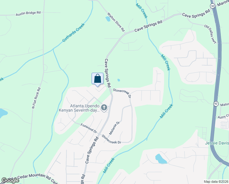 map of restaurants, bars, coffee shops, grocery stores, and more near 1330 Cave Springs Road in Douglasville