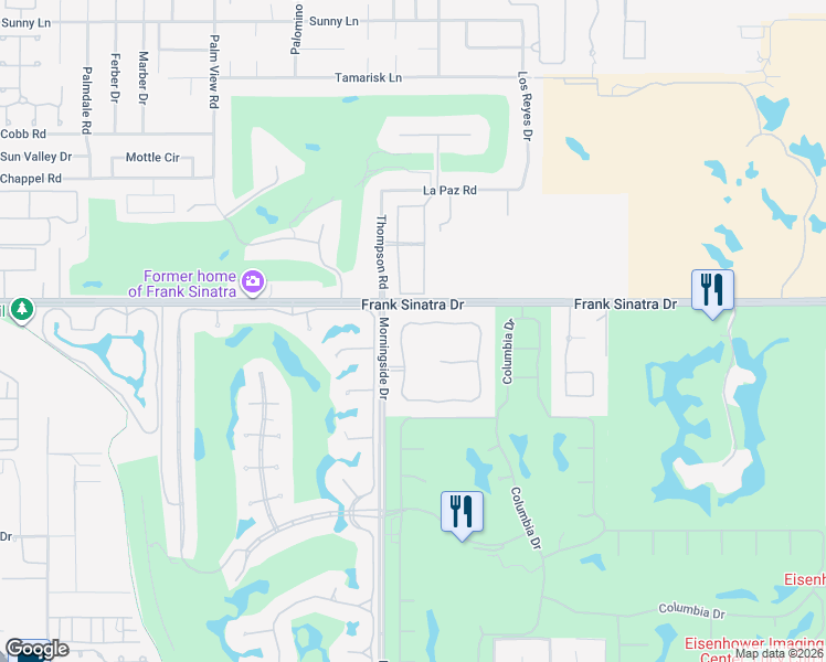 map of restaurants, bars, coffee shops, grocery stores, and more near 108 Waterford Circle in Rancho Mirage