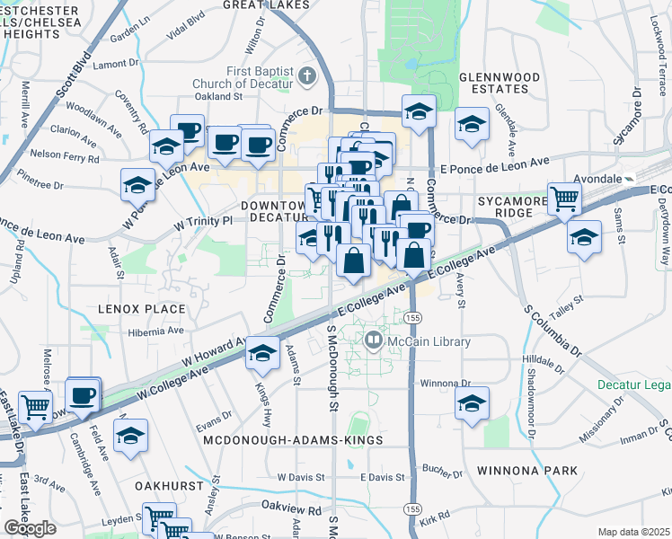map of restaurants, bars, coffee shops, grocery stores, and more near in Decatur