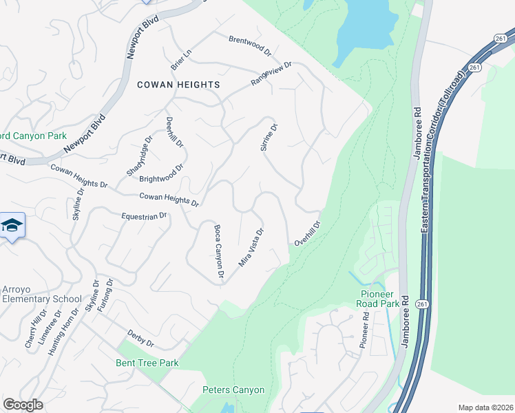 map of restaurants, bars, coffee shops, grocery stores, and more near 10341 Mira Vista Drive in Santa Ana