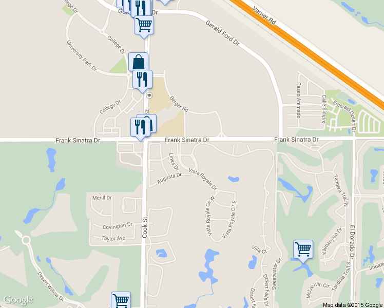 map of restaurants, bars, coffee shops, grocery stores, and more near 551 Desert Falls Drive North in Palm Desert