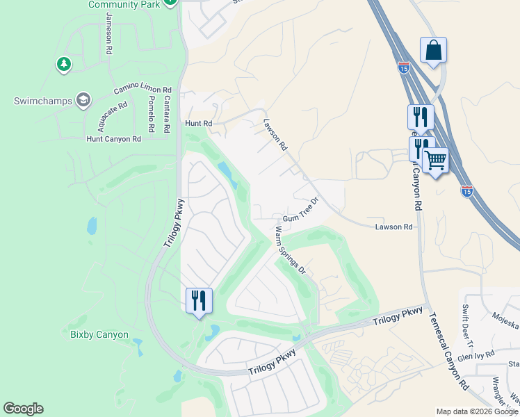 map of restaurants, bars, coffee shops, grocery stores, and more near 9330 Gum Tree Drive in Corona