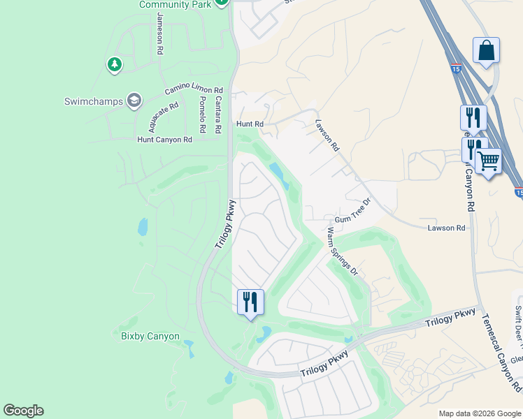 map of restaurants, bars, coffee shops, grocery stores, and more near 23976 Steelhead Drive in Corona