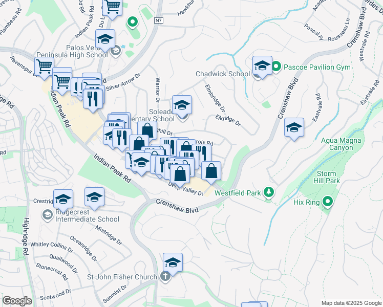 map of restaurants, bars, coffee shops, grocery stores, and more near 5034 Golden Arrow Drive in Rancho Palos Verdes