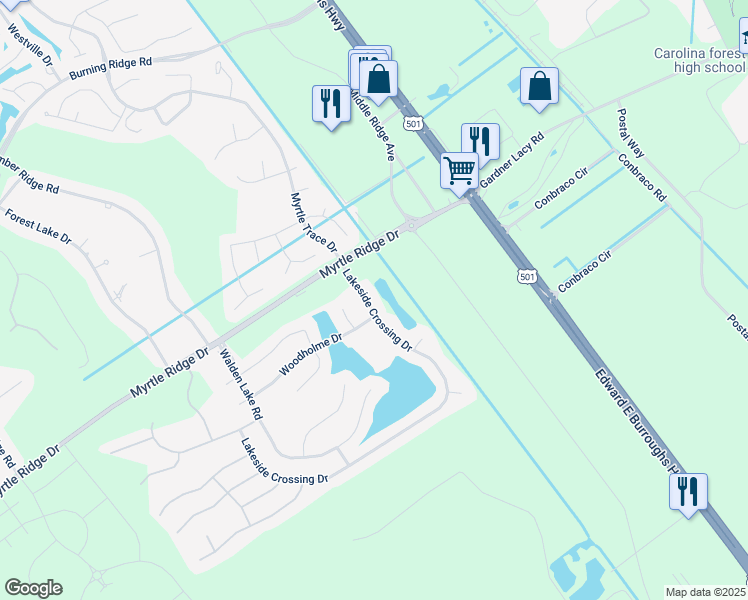 map of restaurants, bars, coffee shops, grocery stores, and more near 133 Walden Lake Road in Conway