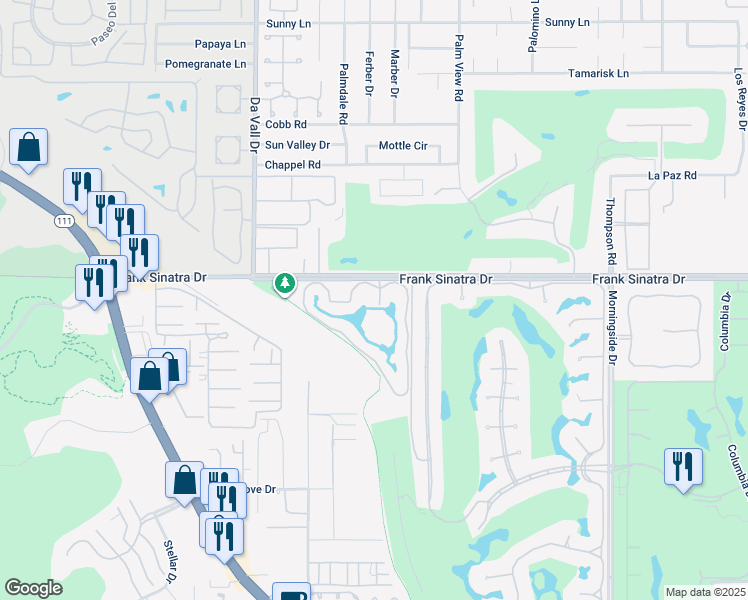 map of restaurants, bars, coffee shops, grocery stores, and more near 2 Tennis Club Drive in Rancho Mirage