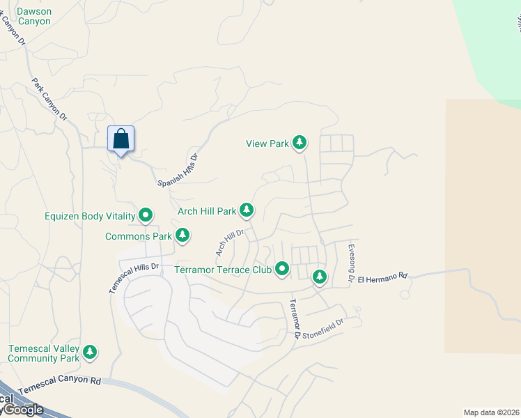 map of restaurants, bars, coffee shops, grocery stores, and more near 11658 Arch Hill Drive in Corona