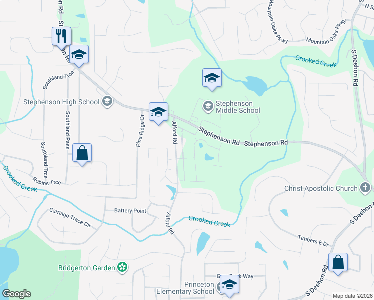 map of restaurants, bars, coffee shops, grocery stores, and more near 812 Sweet Pine Brook in DeKalb County