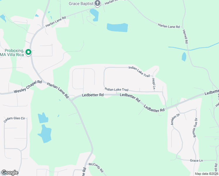 map of restaurants, bars, coffee shops, grocery stores, and more near 266 Indian Lake Trail in Villa Rica