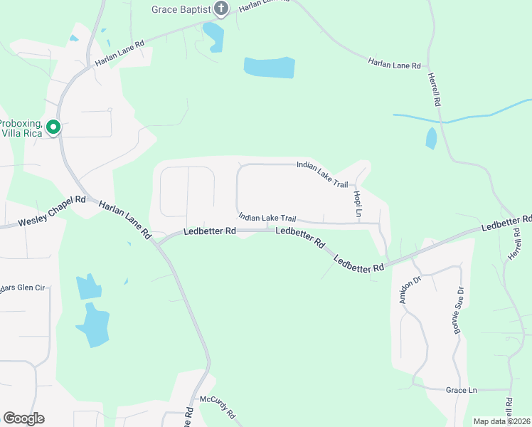 map of restaurants, bars, coffee shops, grocery stores, and more near 257 Indian Lake Trail in Villa Rica