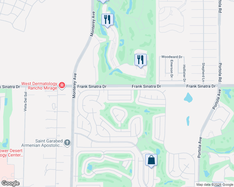 map of restaurants, bars, coffee shops, grocery stores, and more near 73344 Haystack Mountain Drive in Palm Desert