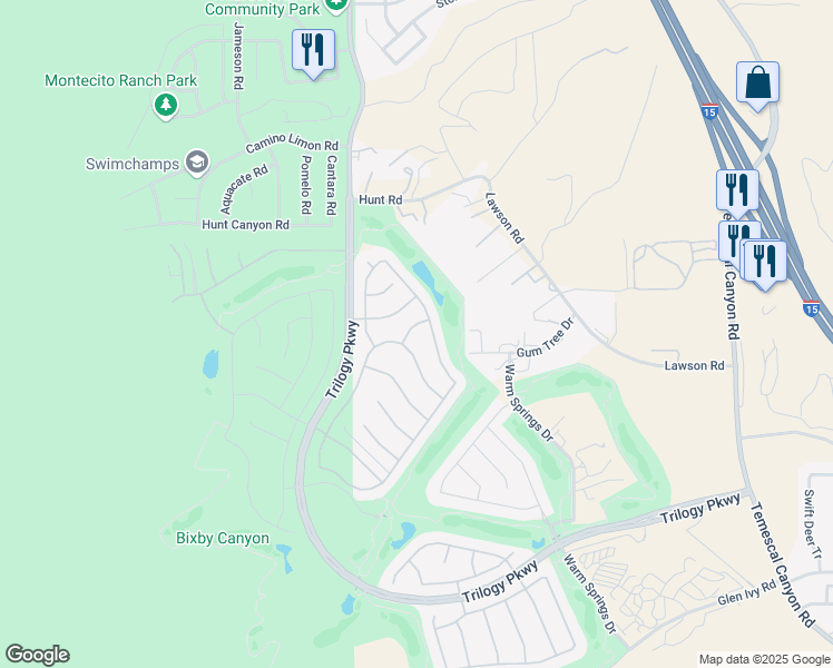 map of restaurants, bars, coffee shops, grocery stores, and more near 9133 Espinosa Street in Corona