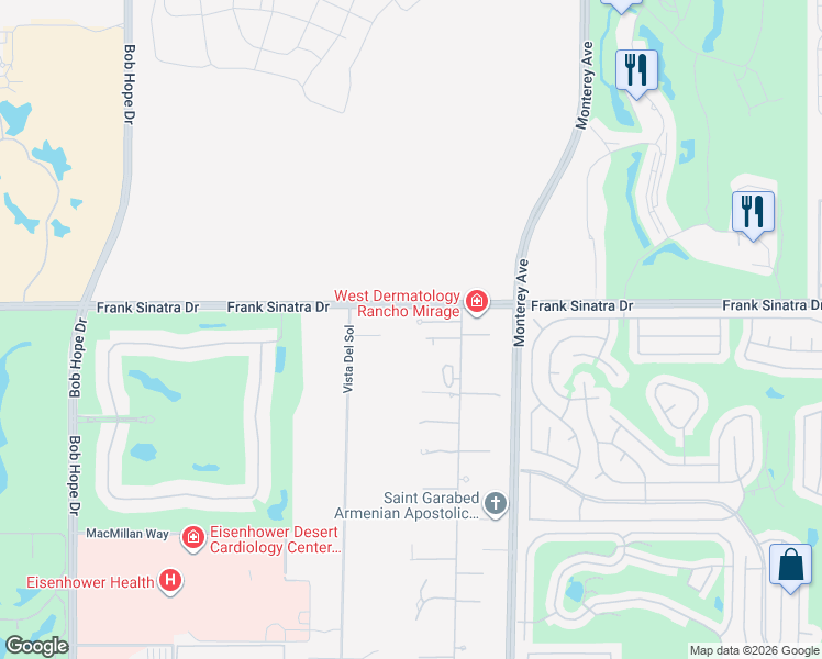 map of restaurants, bars, coffee shops, grocery stores, and more near 7 Cielo Vista Court in Rancho Mirage