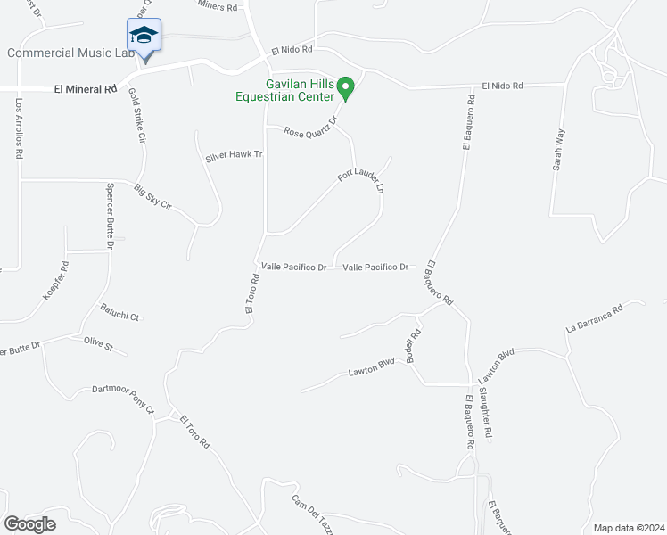 map of restaurants, bars, coffee shops, grocery stores, and more near Valle Pacifico Drive in Riverside County