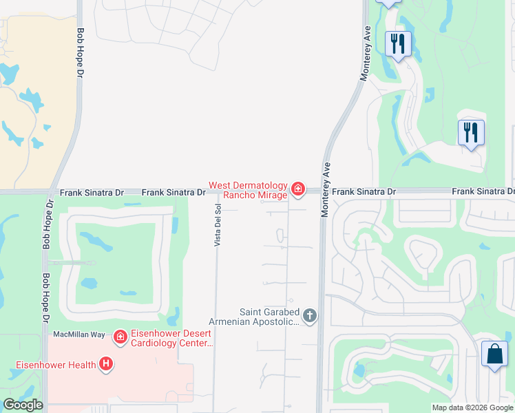 map of restaurants, bars, coffee shops, grocery stores, and more near 7 Cielo Vista Court in Rancho Mirage
